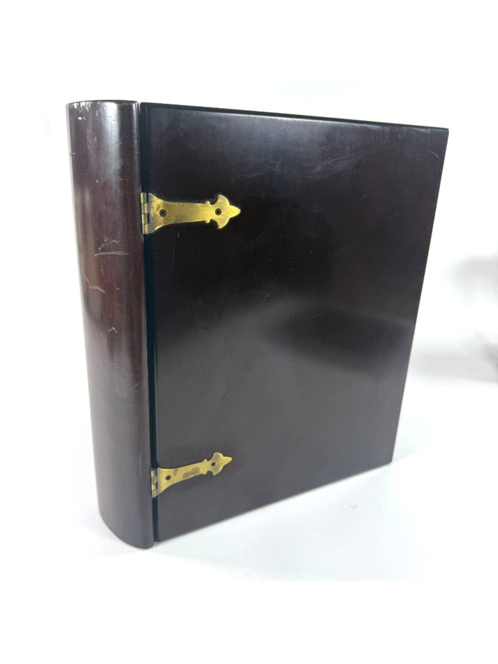Vintage 1991 Bombay Wooden Hinged Storage Box With Brass Accents Book Style